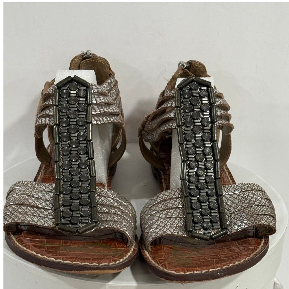 Sam Edelman Gatsby Leather Gladiator Sandals Metallic Beaded Festival Womens 8.5